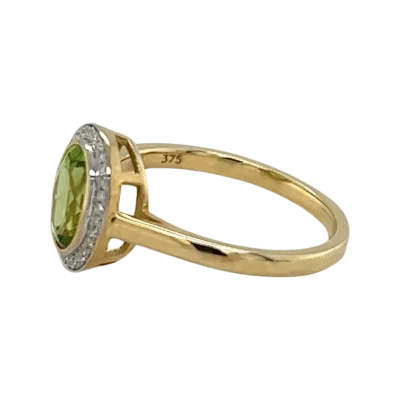 Oval Halo Peridot and Diamond Ring