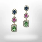 Pink & Blue Sapphire & Demantoid Garnet Diamond Drop Earrings