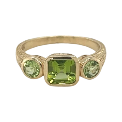 Emerald and Peridot Bezel Set Ring
