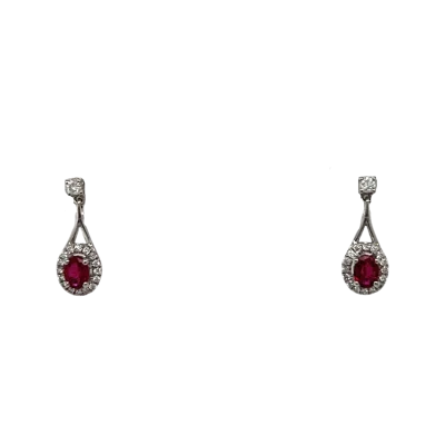 Ruby and Diamond Cluster Drop Stud Earrings