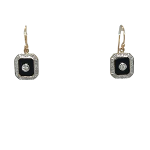 Rectangular onyx and diamond drop earrings