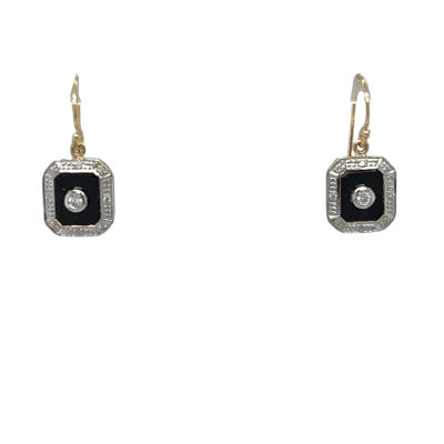 Rectangular onyx and diamond drop earrings