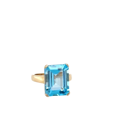 9ct Yellow Gold bright Blue topaz ring