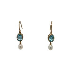 Blue topaz and Pearl earrings