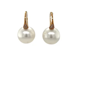 South Sea Pearl 12mm drop earrings with Diamonds