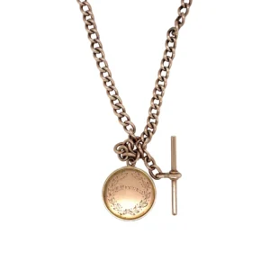 Gold Fob Chain with Medallion & T-Bar