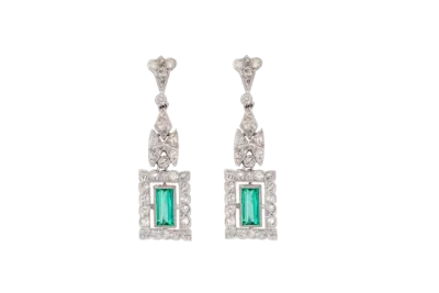 Art Deco Emerald and Diamond Earrings