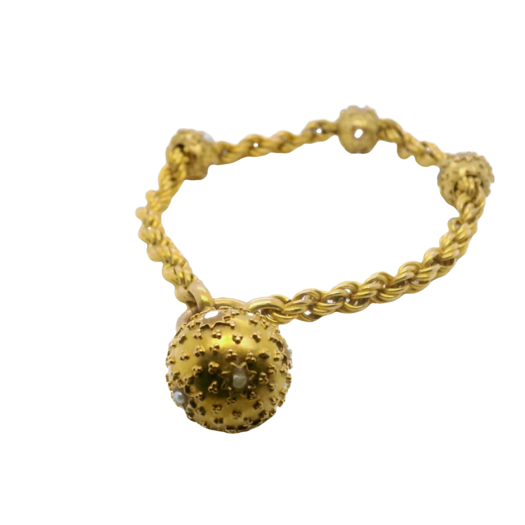 Victorian 18ct Gold Ball and Seed Pearl Bracelet