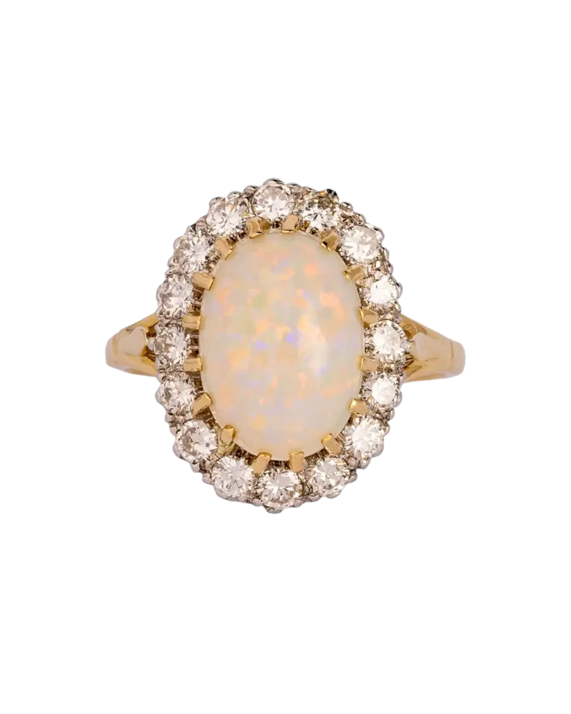 Victorian Gold and Platinum Opal Diamond Cluster Ring