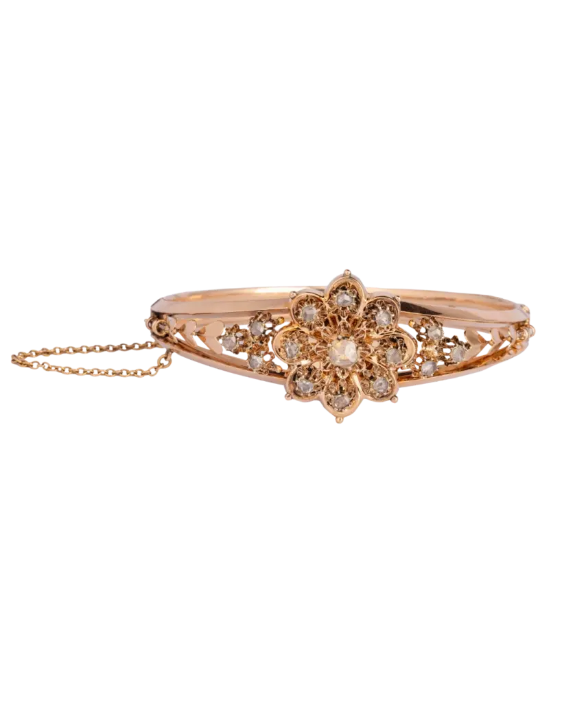 Elegant floral gold bracelet with gemstones