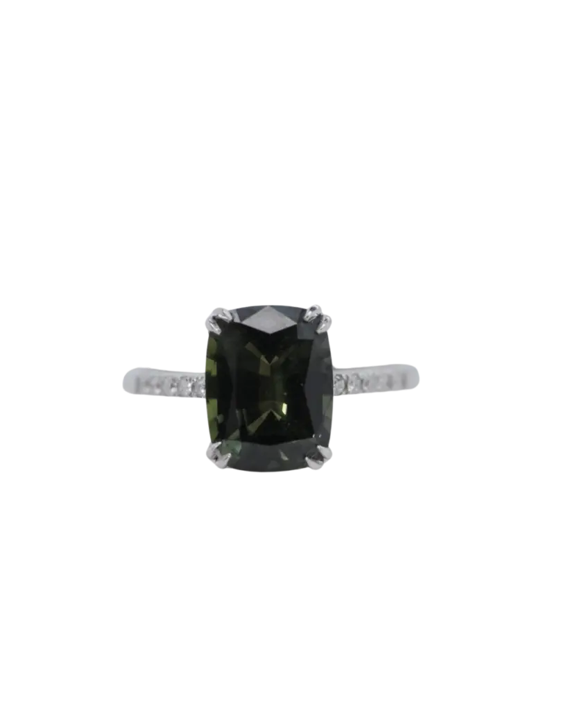 Green Australian Sapphire and Diamond Ring