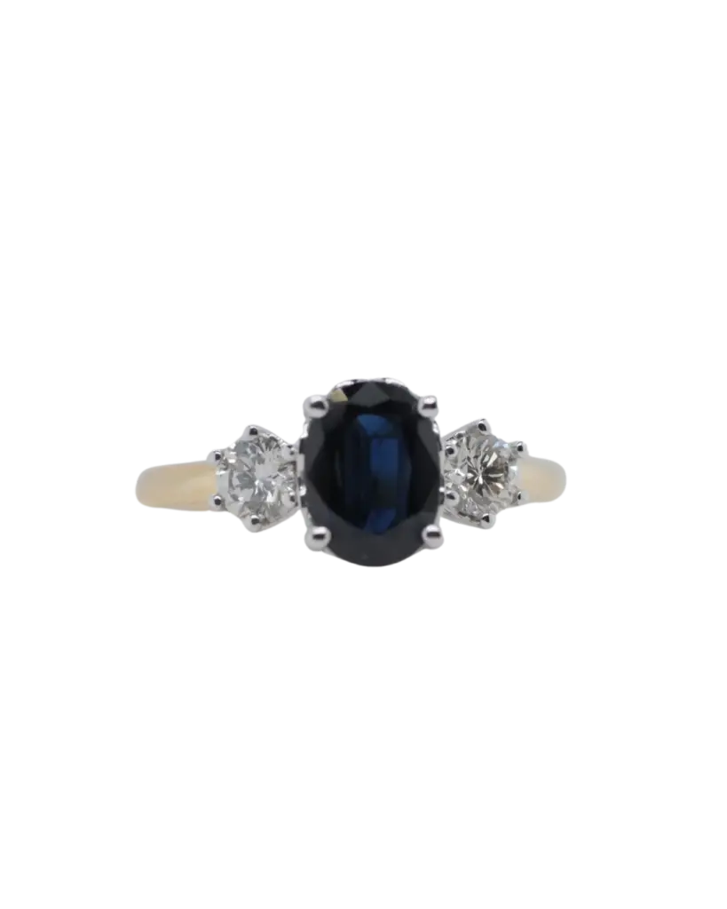 19ct Yellow Gold Blue Sapphire Diamond Ring
